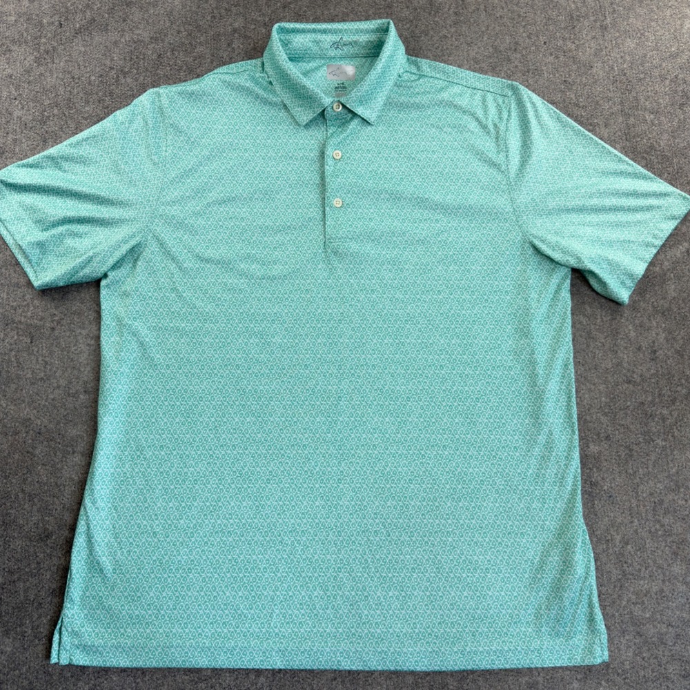 Greg Norman ML75 Play Dry Mens Golf Polo Large Green Geometric Diamond Print